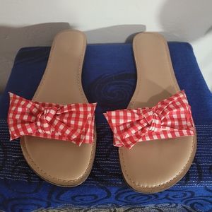 Women's Sandals Size 9, Red and White Bow Tie